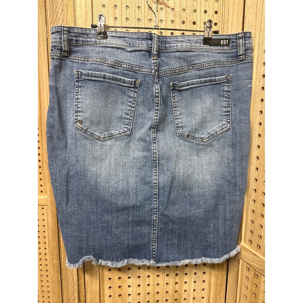 Kut from the Kloth Womens 14W Blue Distressed Denim Skirt Frayed Hem Medium Wash - Picture 2 of 7
